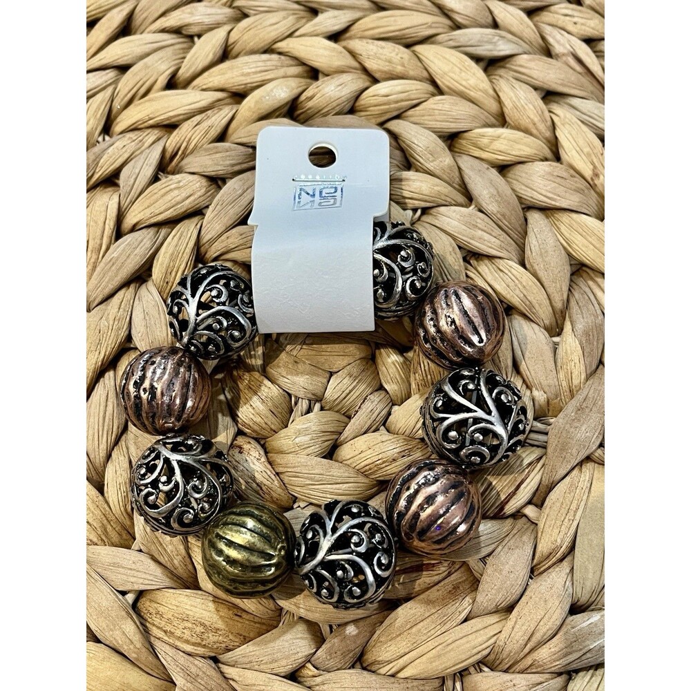 Creations Nena Filigree Stretch Bracelet Multi Tone Metal Retro Boho Stackable